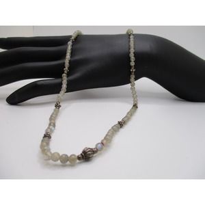 Vintage Sterling Silver Clear Tiny Beaded Necklace 17.5 Inch Long